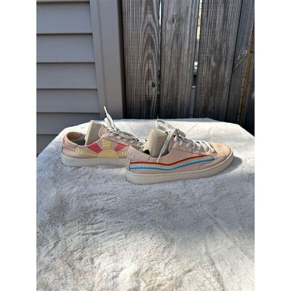 Soludos Women's Pink Rainbow Wave Sneakers Size 10 Embroidered Lace-Up - Picture 5 of 11